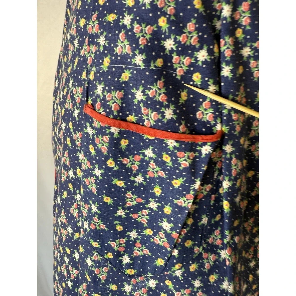 VTG 1/2 Apron Pocket Red Blue Yellow Floral Retro Feed Sack Cottage Farmhouse - Picture 5 of 9